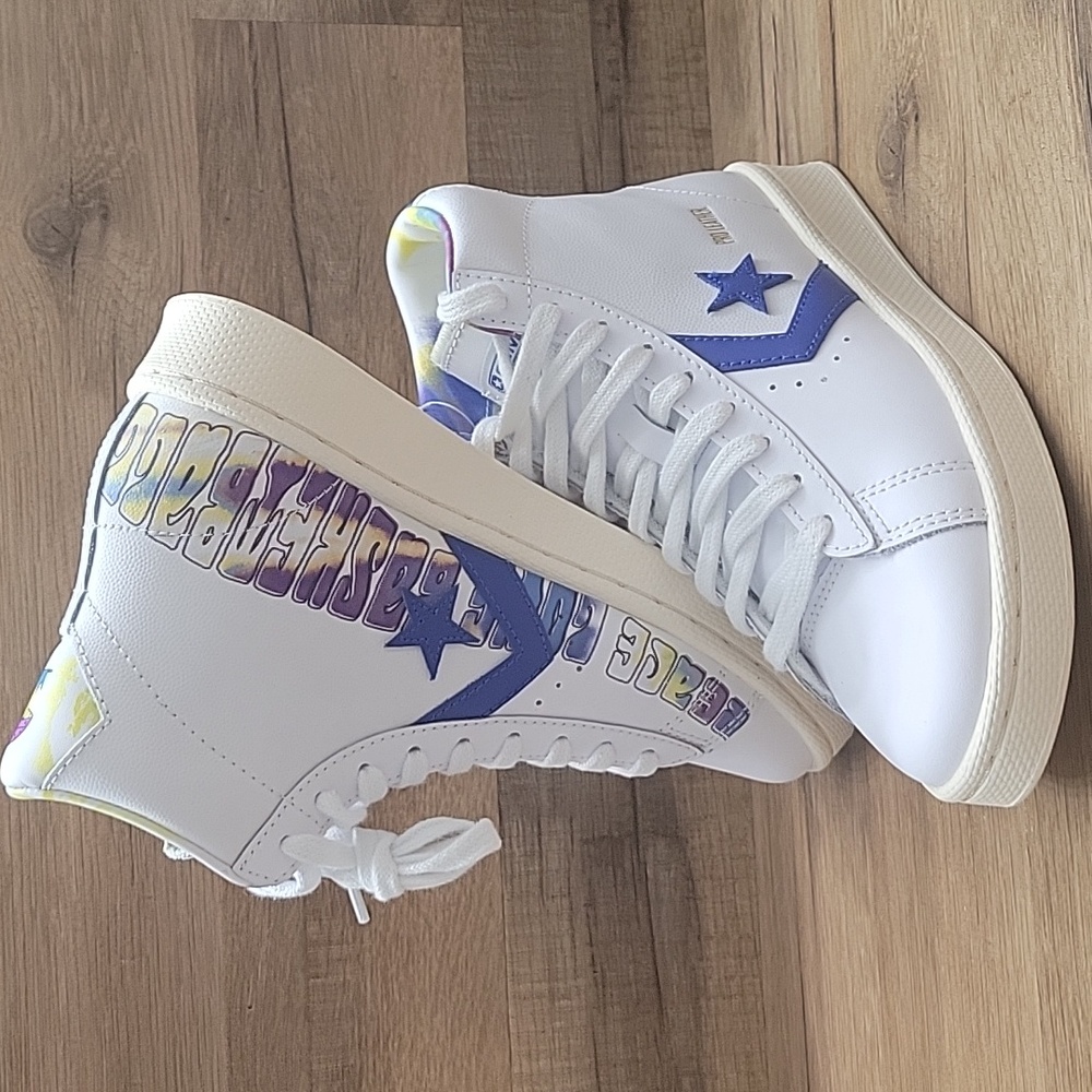 Converse Kids High-Top Sneakers - White with Blue Accents - Picture 2 of 14